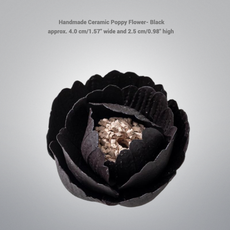 Handmade Ceramic Mini Poppy Flower Incense Burner: Black