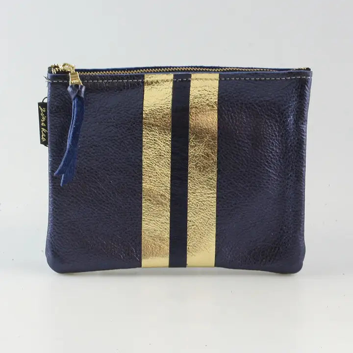 The Stripe Everyday Pouch - Sapphire with Layered Stripe, Gold and Sapphire