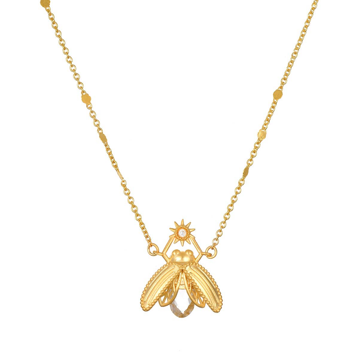 Sacred Light White Topaz Firefly Necklace 16"