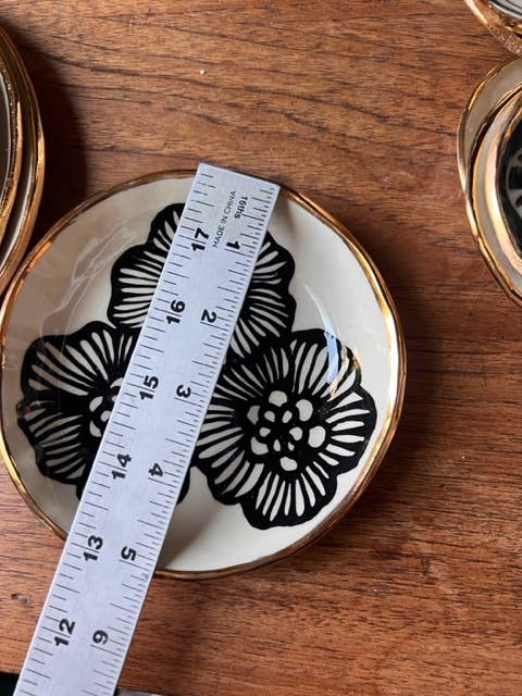 5" Handmade Floral Ceramic Trinket Jewelry Dish 22K Gold