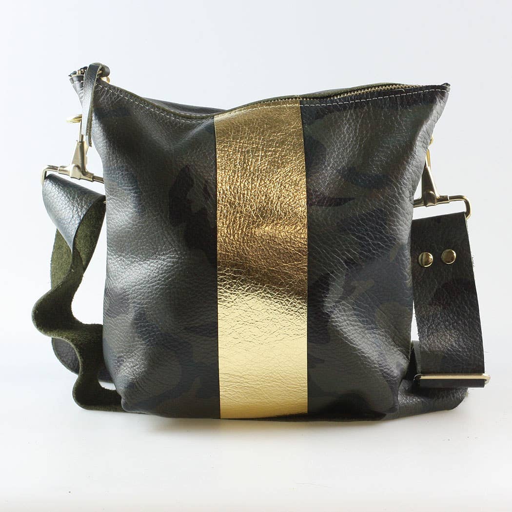 The Graham Crossbody: Camo and Softs: Green Camo w/Coal stripe / Unlined / 11"x10.5"