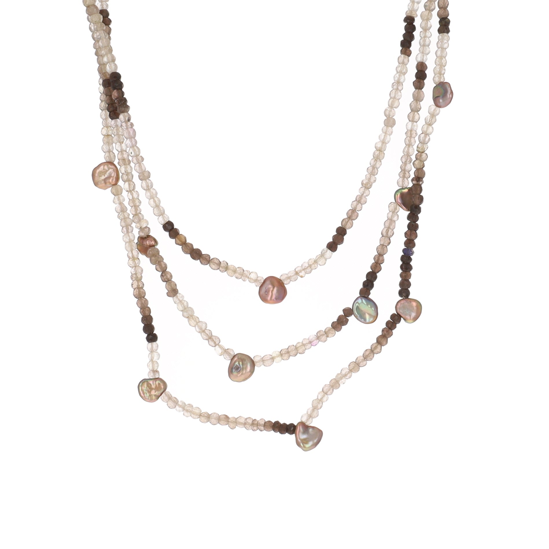 Three Strand Ombre Smokey Topaz with Tahitian Pearl Necklace