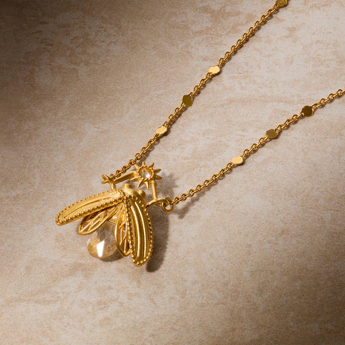 Sacred Light White Topaz Firefly Necklace 16"