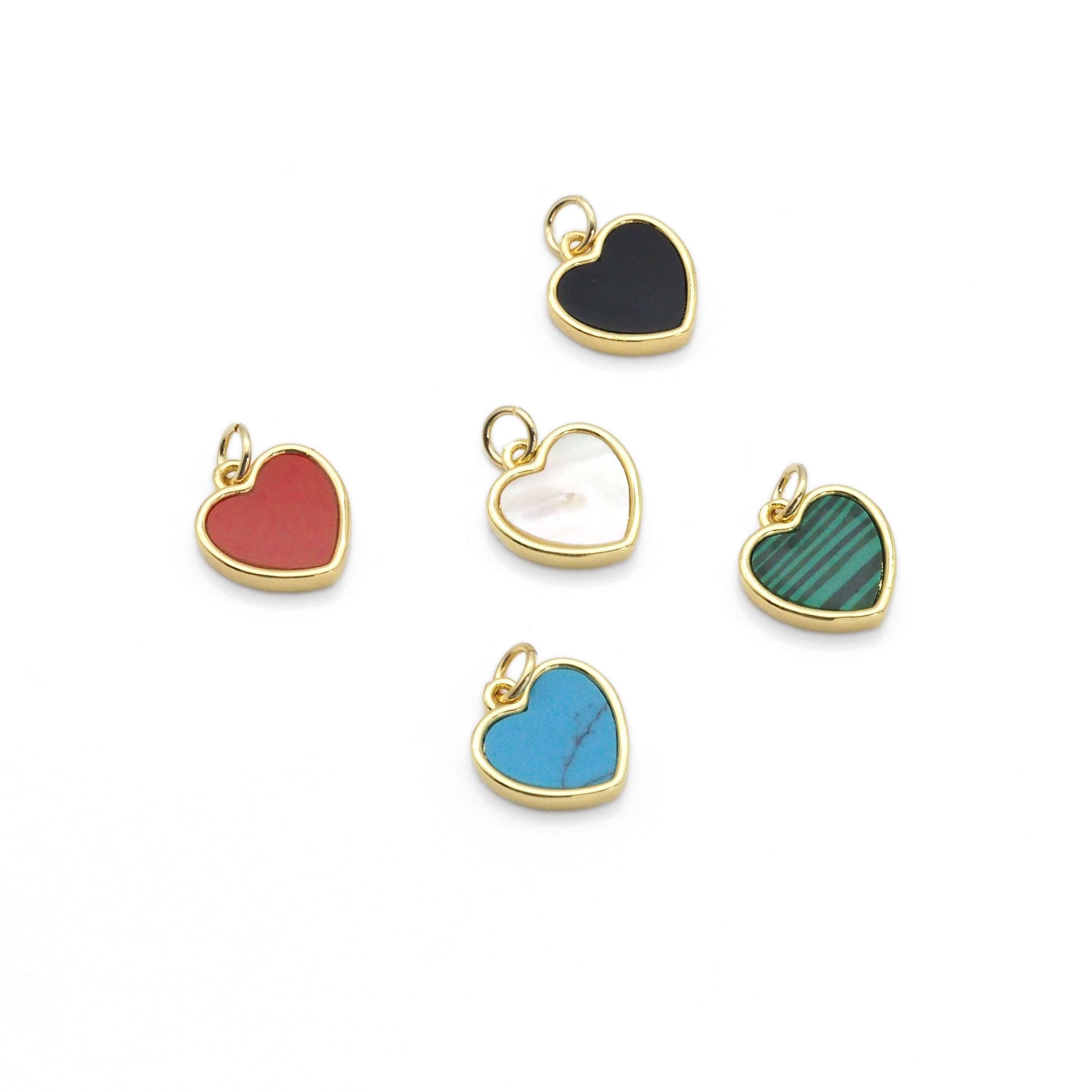 Gold gemstone Heart Charm, Red
