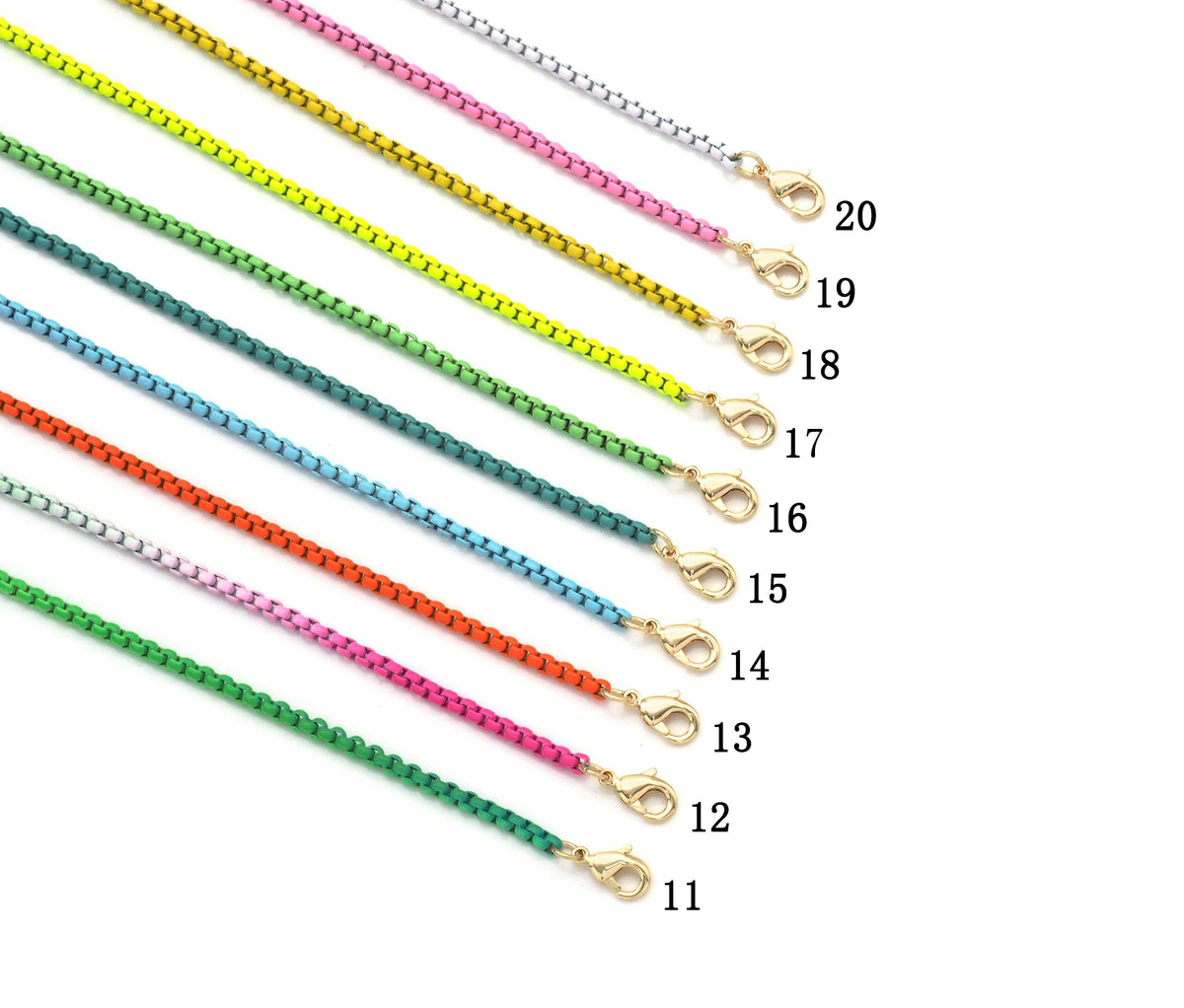 Gold Paperclip Colorful Enamel Box chain Necklace, sku#EF195: 14 Seafoam light Blue