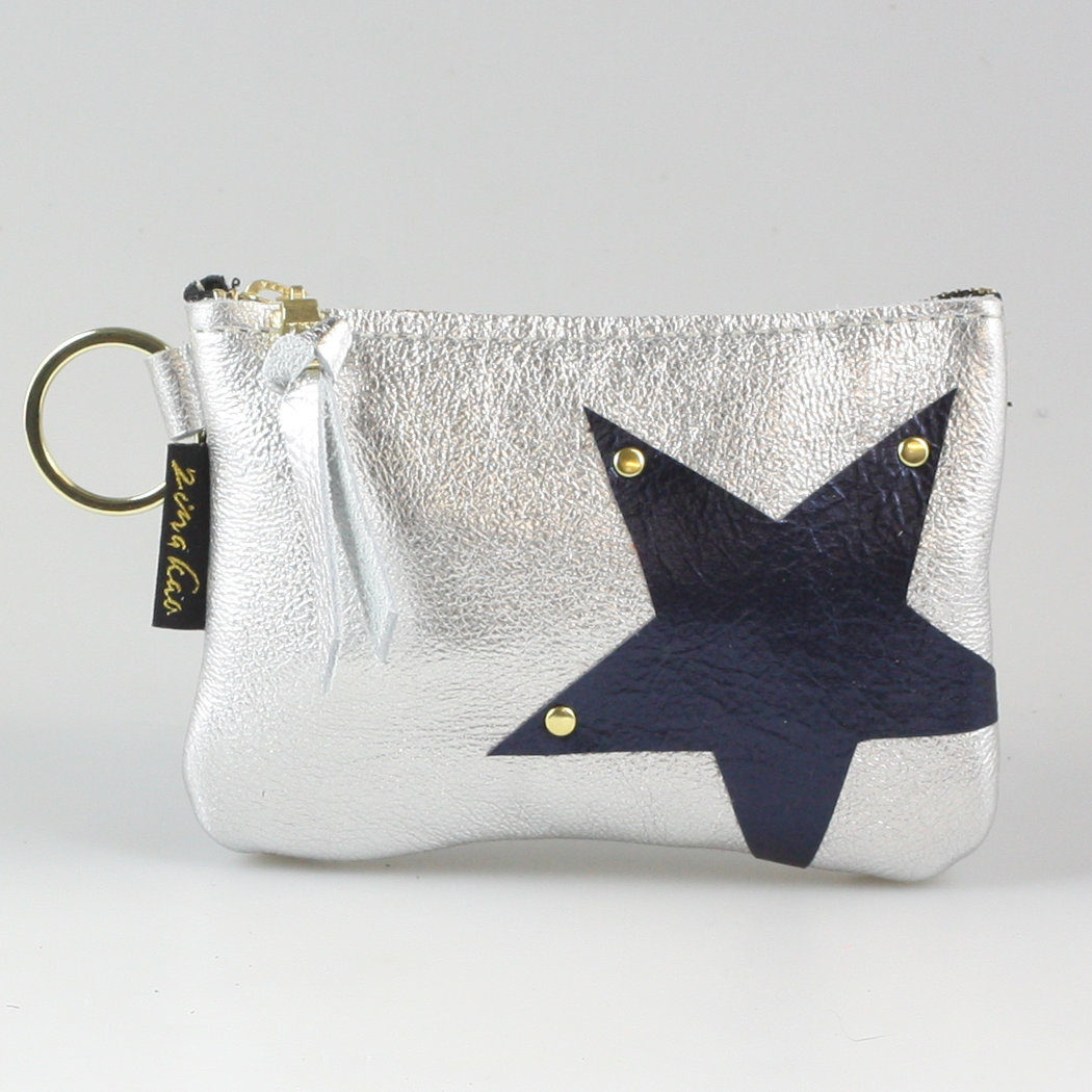 The NEW SIDE STAR Applique Kara: Metallics, Silver with Sapphire Star - Split Ring