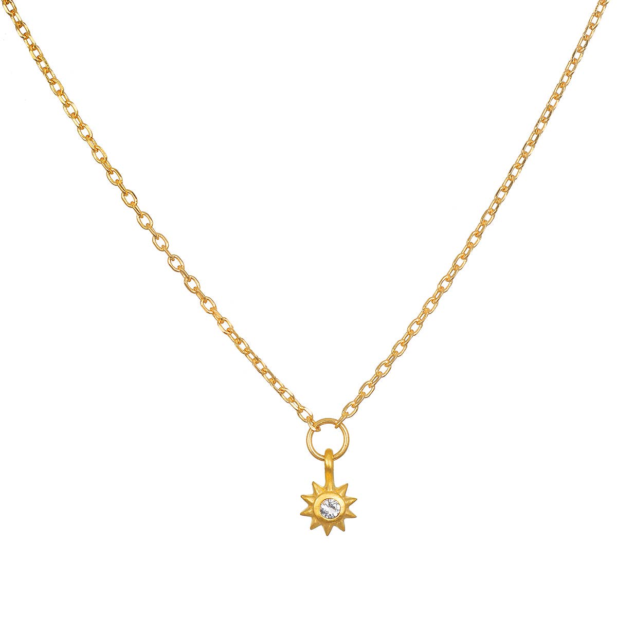 Inner Light 16" White Topaz Mini Sun Pendant Necklace
