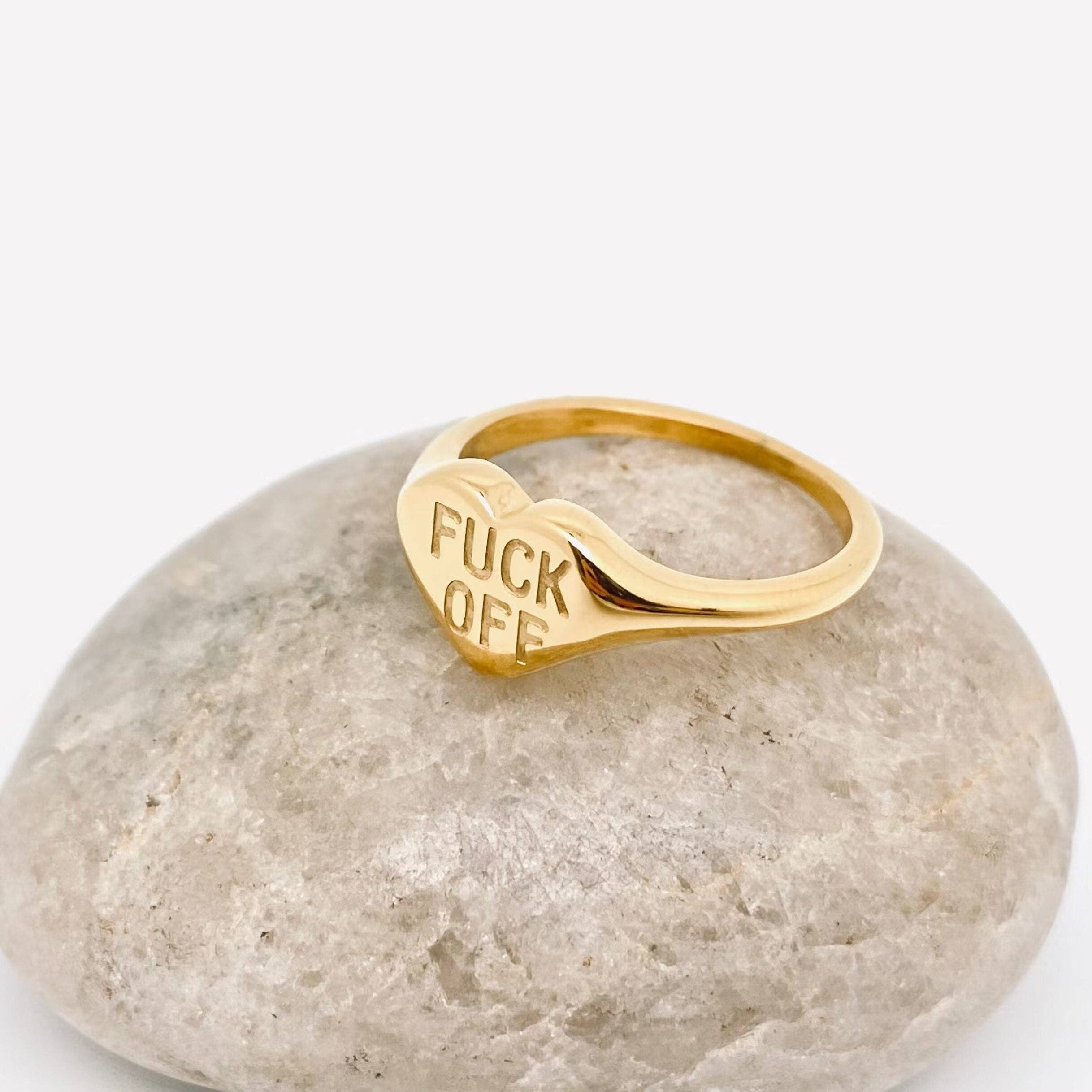"Fuck Off" Heart-shaped 18K Gold Plated Stee Ring - FGS: 6