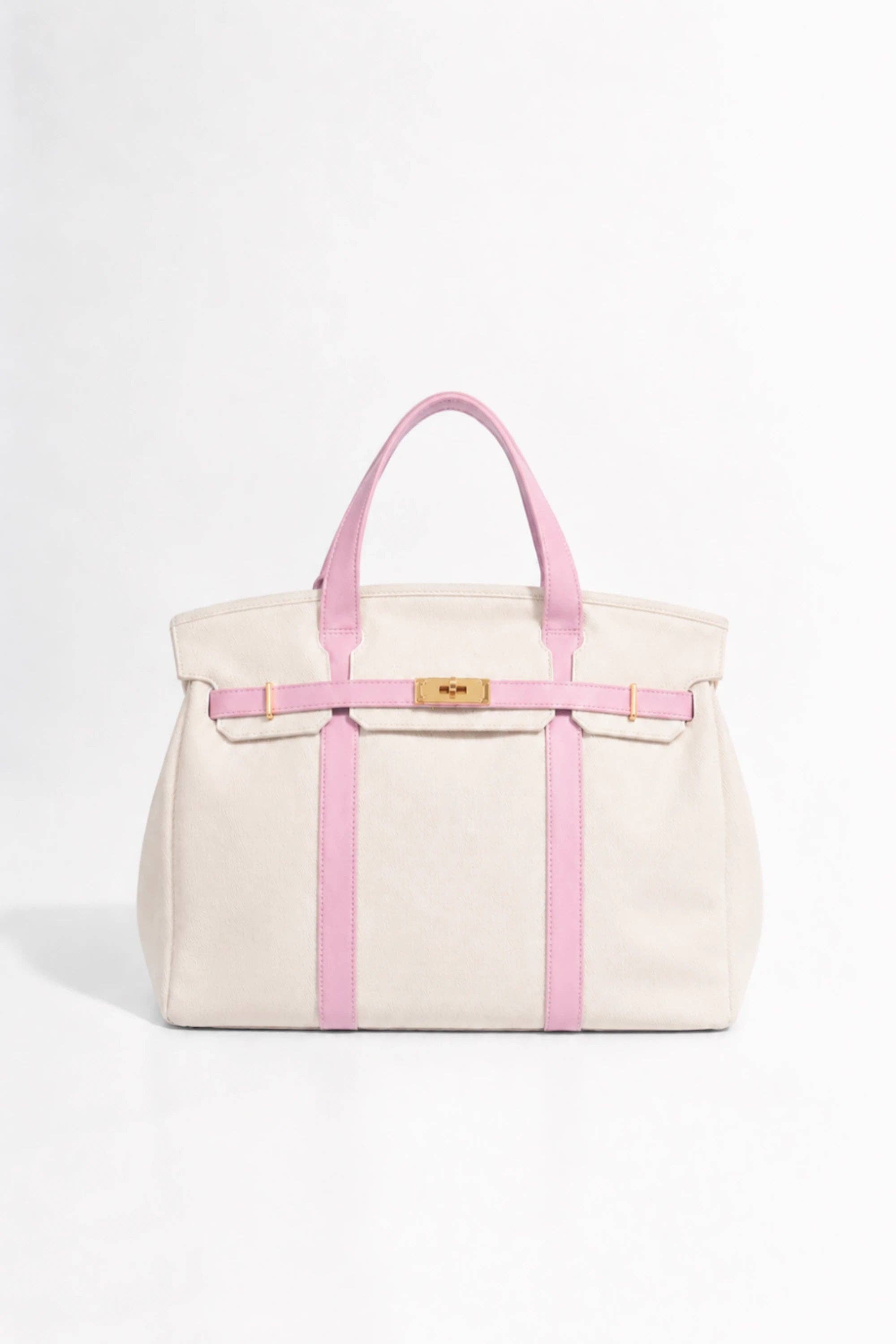 NEW! Premium Cotton Canvas Pastel Trim Canvas Boatkin Bag: Light Pink