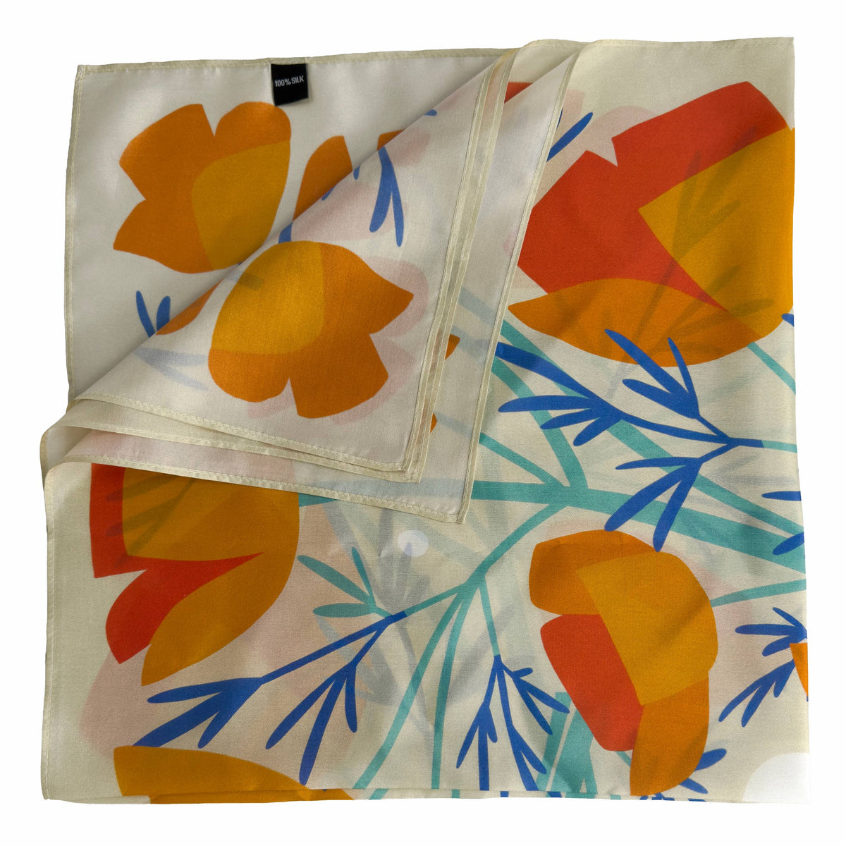California Poppies Scarf | Silk Scarf | Women's Bandana: 26" x 26"