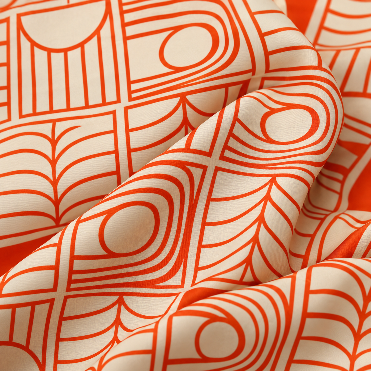 Vintage Style Red and Butter Yellow Geometric Scarf | Silk