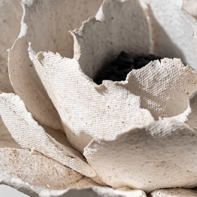 Hand Sculpted Ceramic Peony Flower Incense Holder: Cream