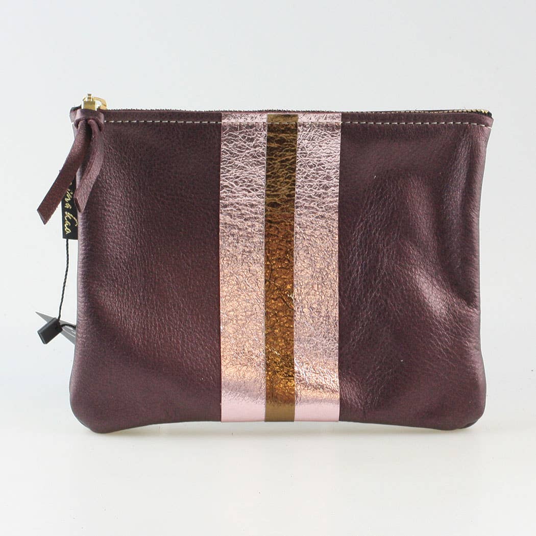 The Stripe Everyday Pouch - FALL colors and 2 sizes!: Jet with 2 stripes: Platinum/Gold / Carter: 9"x6.5"