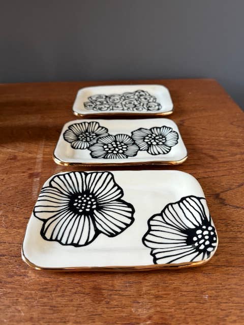 Handmade Ceramic Floral & Gold Tray