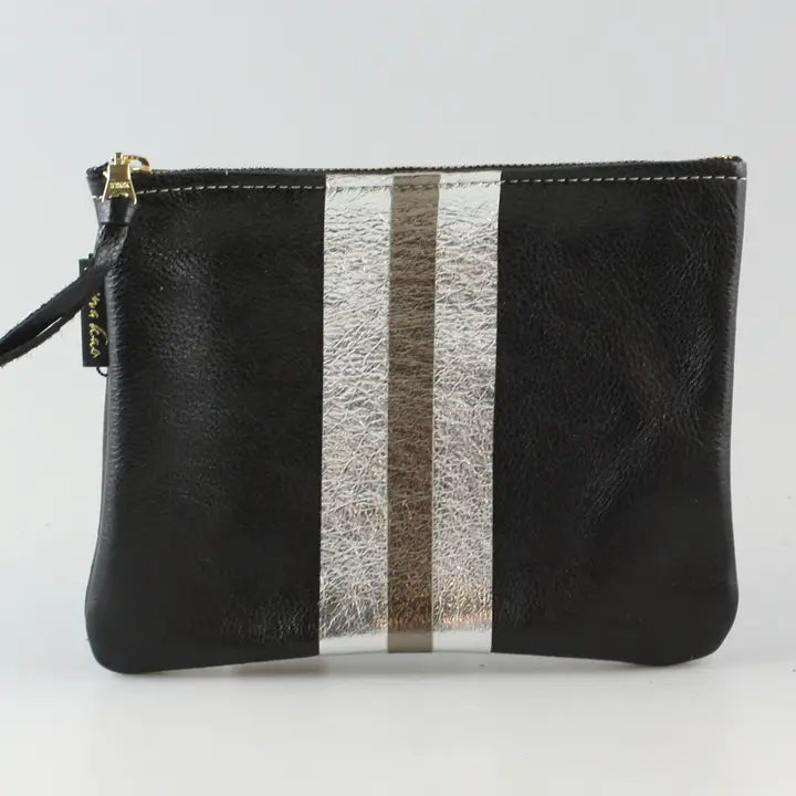 The Stripe Everyday Pouch - Jet with Layered Stripe, Silver and Pewter