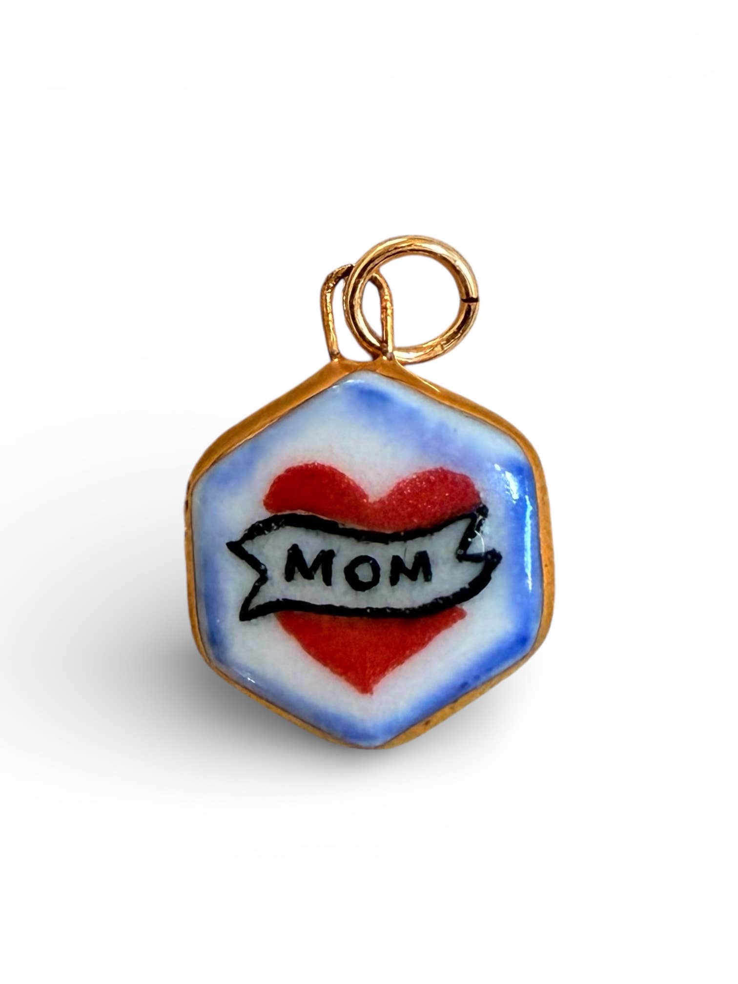 Mom Tattoo Style Heart Charm