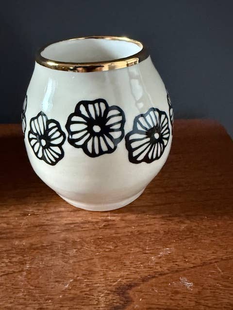 Tall Handmade Floral Ceramic Bud Vase w/ 22K Accents
