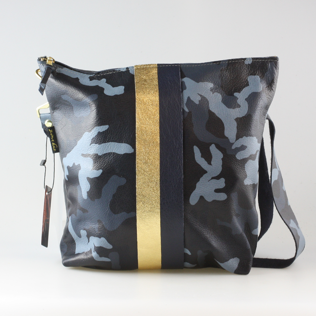The Graham Crossbody: Camo and Softs: Green Camo w/Gold stripe / Unlined / 11"x10.5"