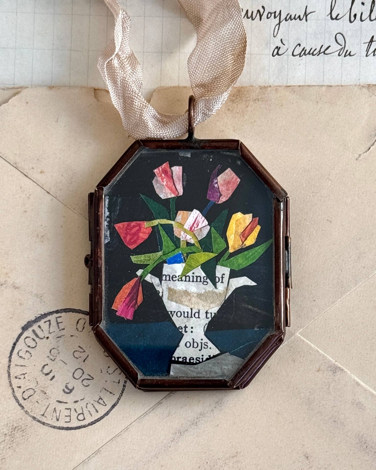 Tulips in Urn ~ Art Locket Floral Vintage Decor Handmade