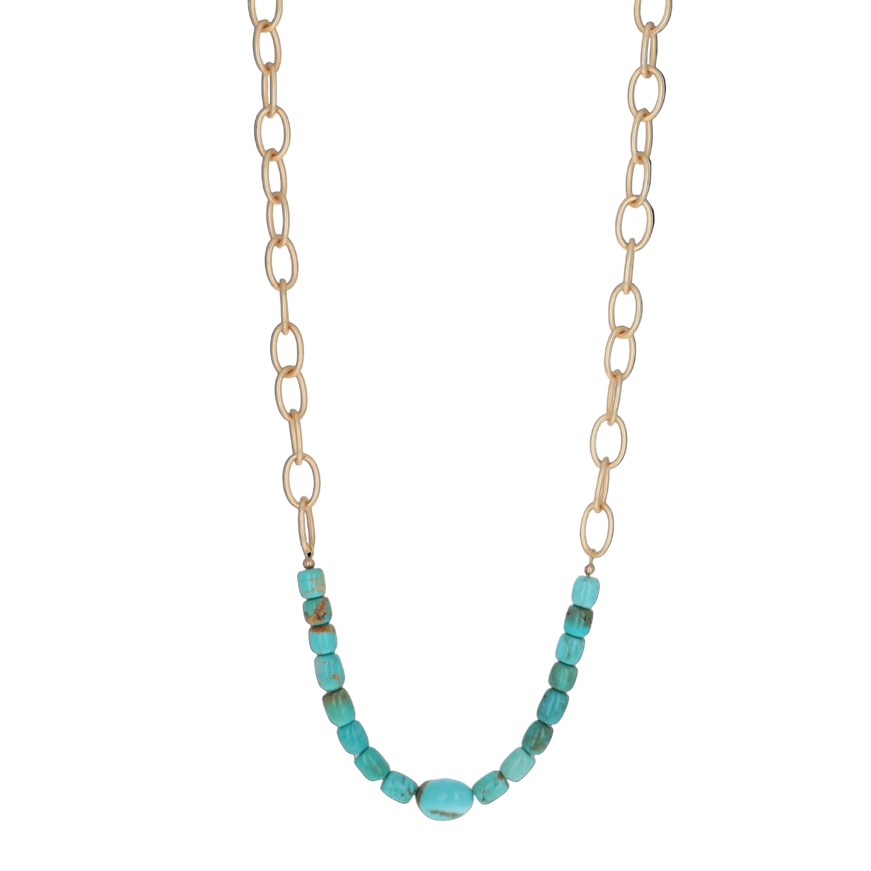 Kingman Turquoise and Gold Oval Link Chain Necklace