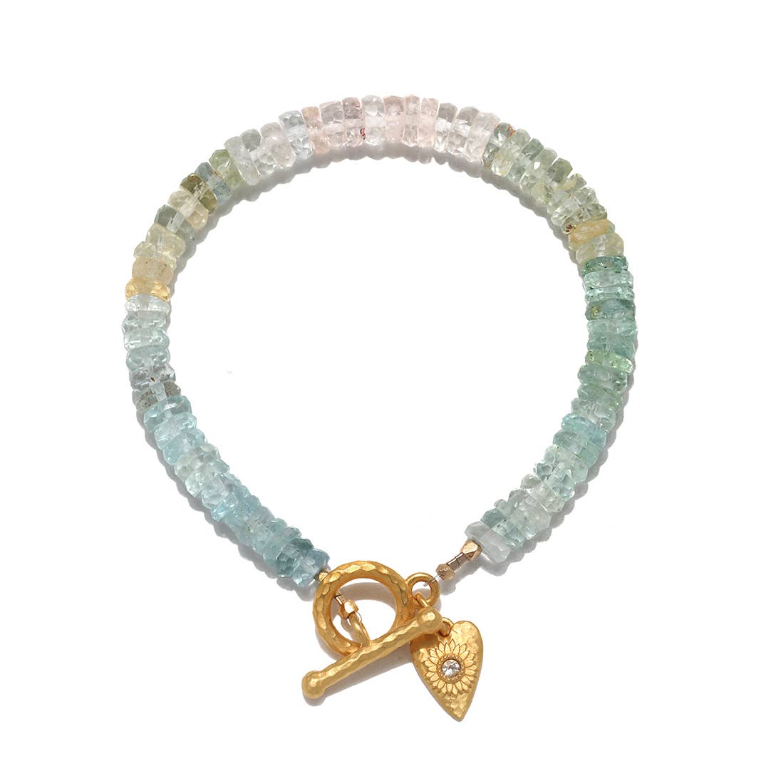 Multi Aquamarine Heart Toggle Bracelet