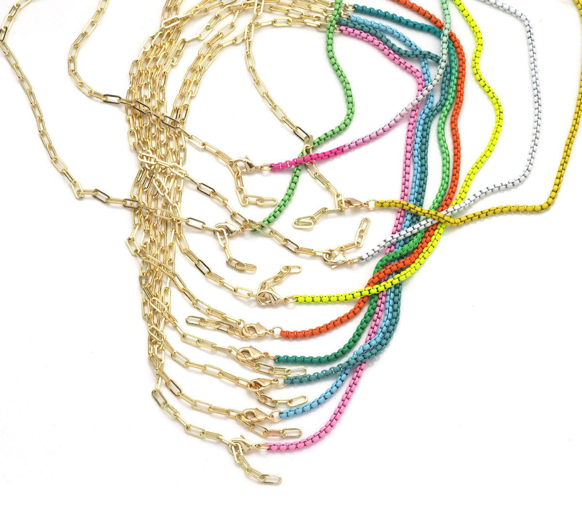 Gold Paperclip Colorful Enamel Box chain Necklace, sku#EF195: 14 Seafoam light Blue