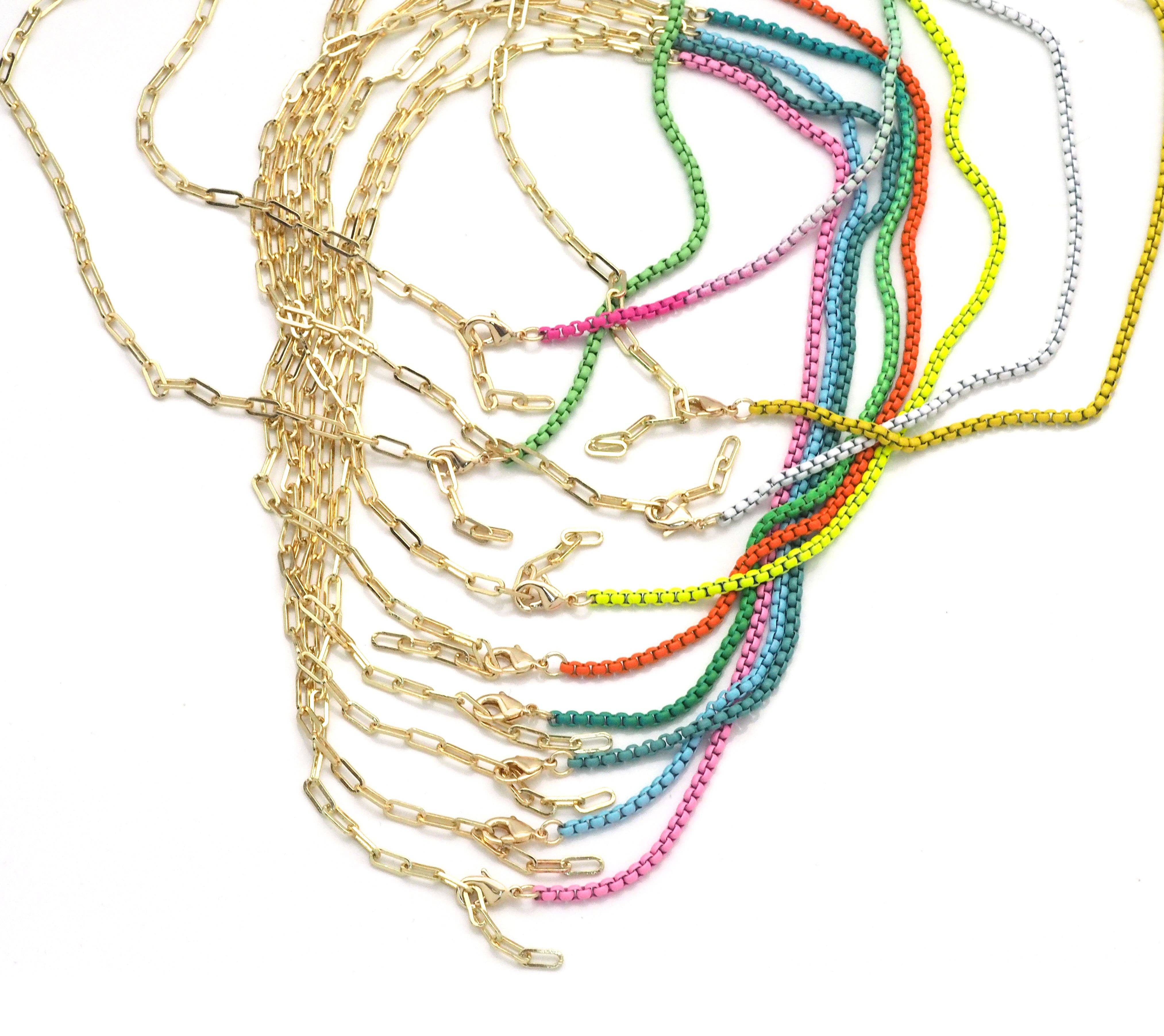 Gold Paperclip Colorful Enamel Box chain Necklace, sku#EF195: 6 Black
