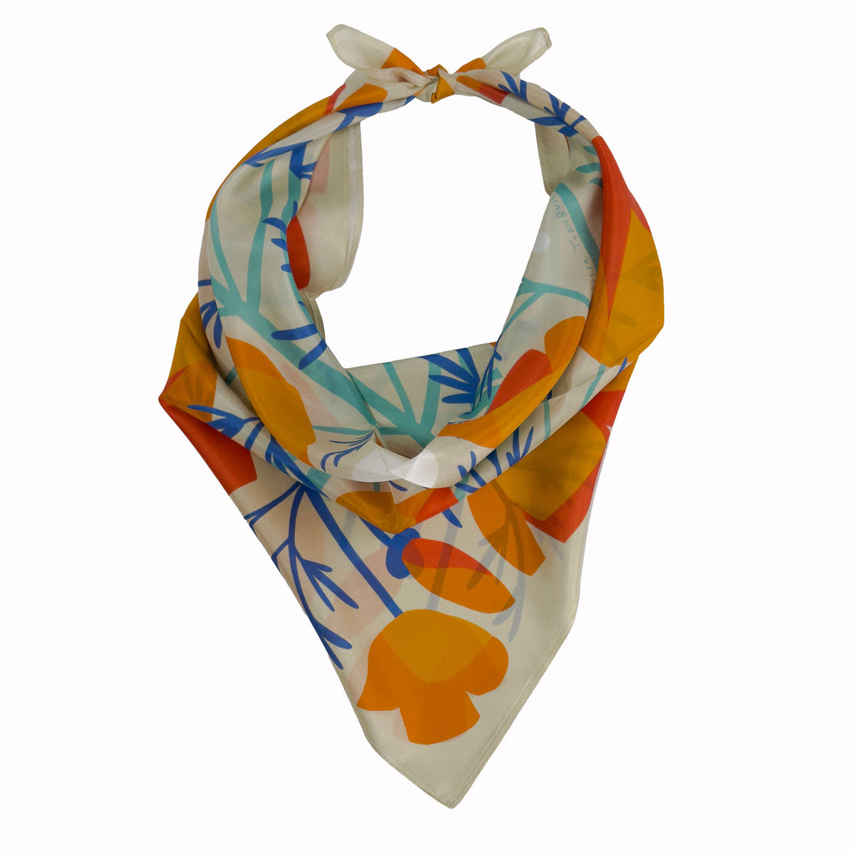 California Poppies Scarf | Silk Scarf | Women's Bandana: 26" x 26"