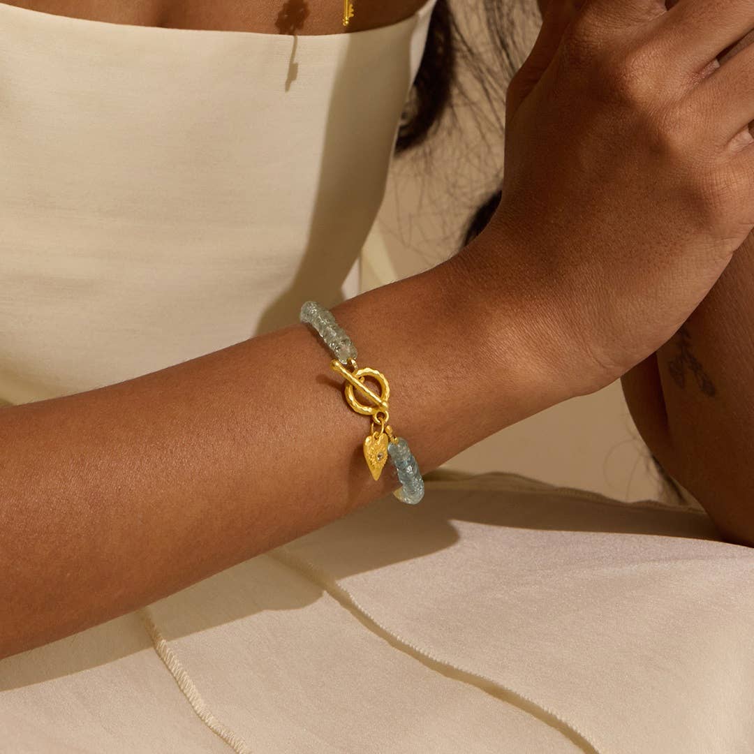 Multi Aquamarine Heart Toggle Bracelet