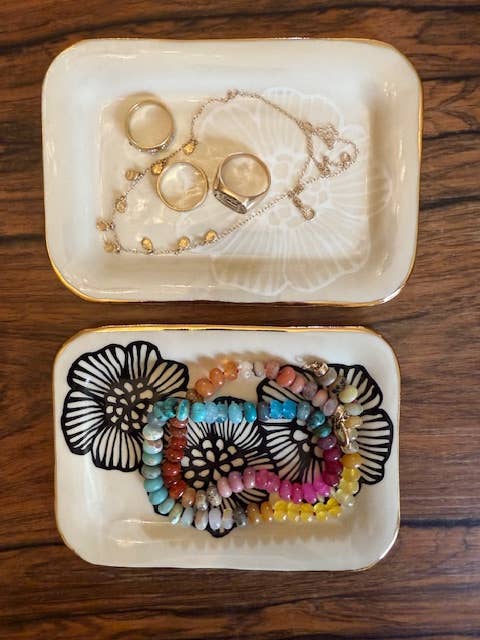 Handmade Ceramic Floral & Gold Tray