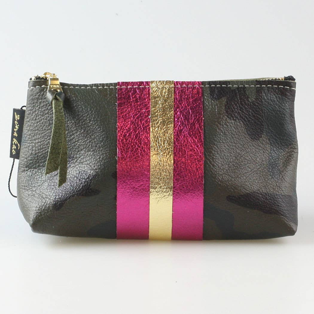 The Smaller CAMO STRIPE Makeup Clutch: Bardot: Midnight Camo w/Bronze Stripe