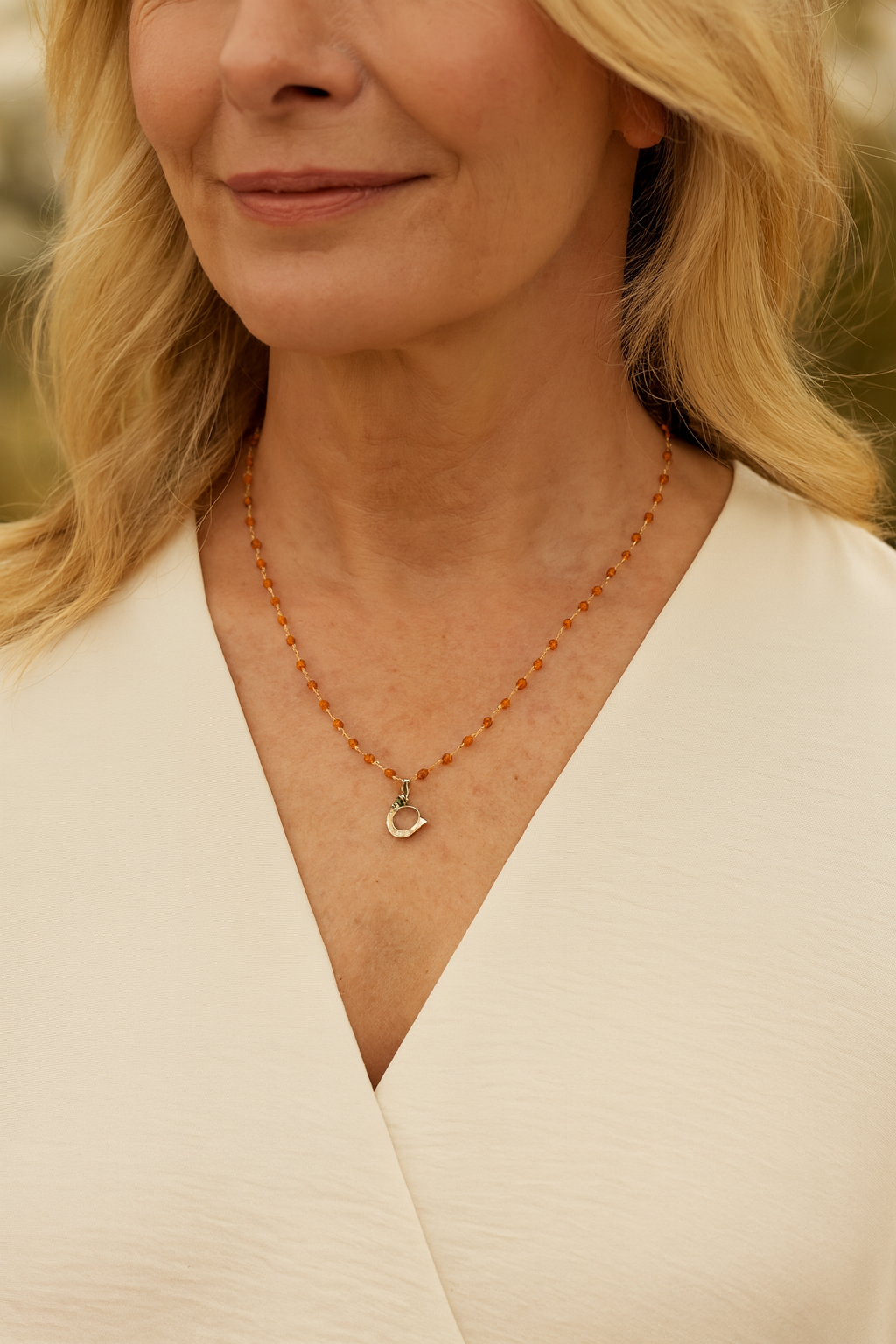 Carnelian and Horseshoe Charm Necklace