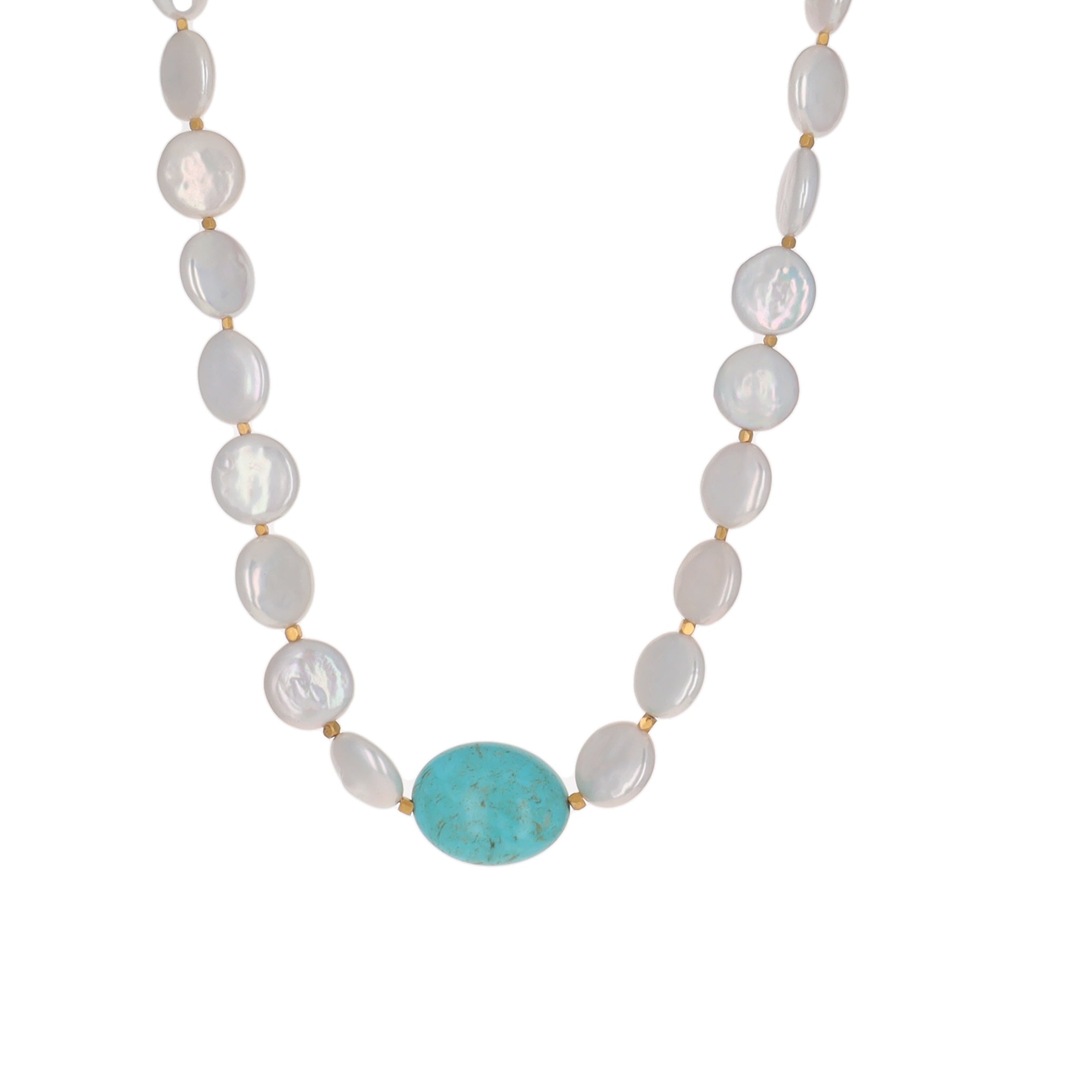 Coin Pearl and Kingman Turquoise Necklace