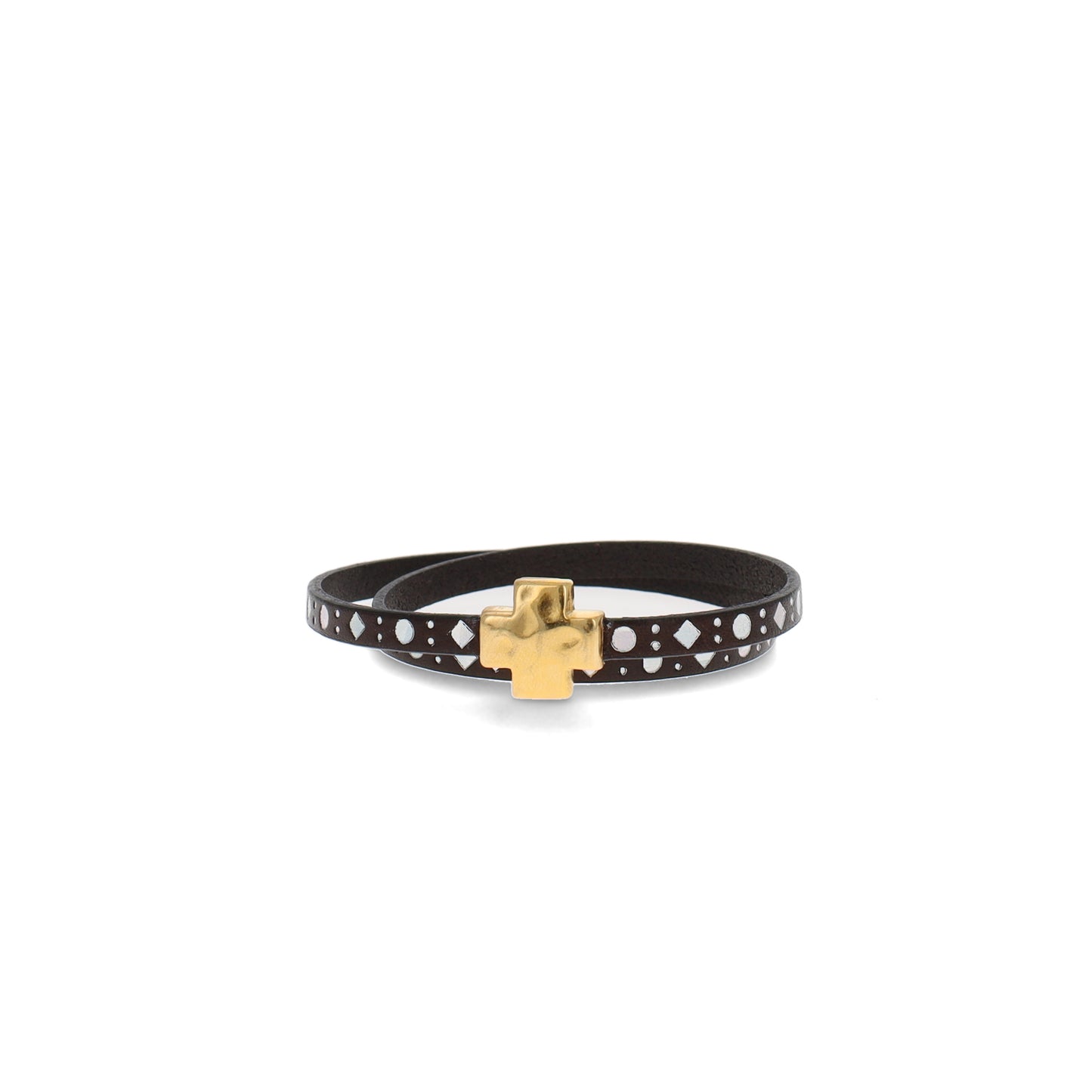 "Wrap it Up Bracelet" with Gold Cross - Double Length - Mirrored Circles and Stars