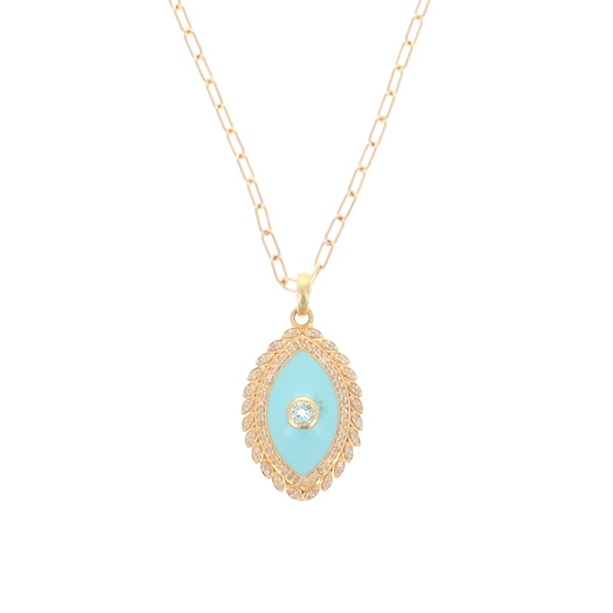 Turquoise Enamel Protective Eye Charm with Aquamarine Stone