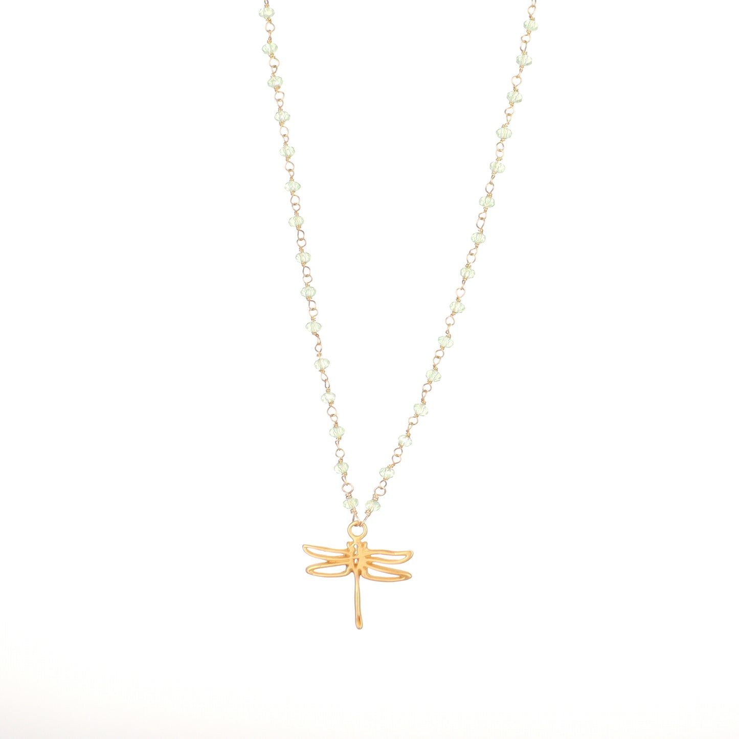 Green Sapphire Dragonfly Charm Necklace