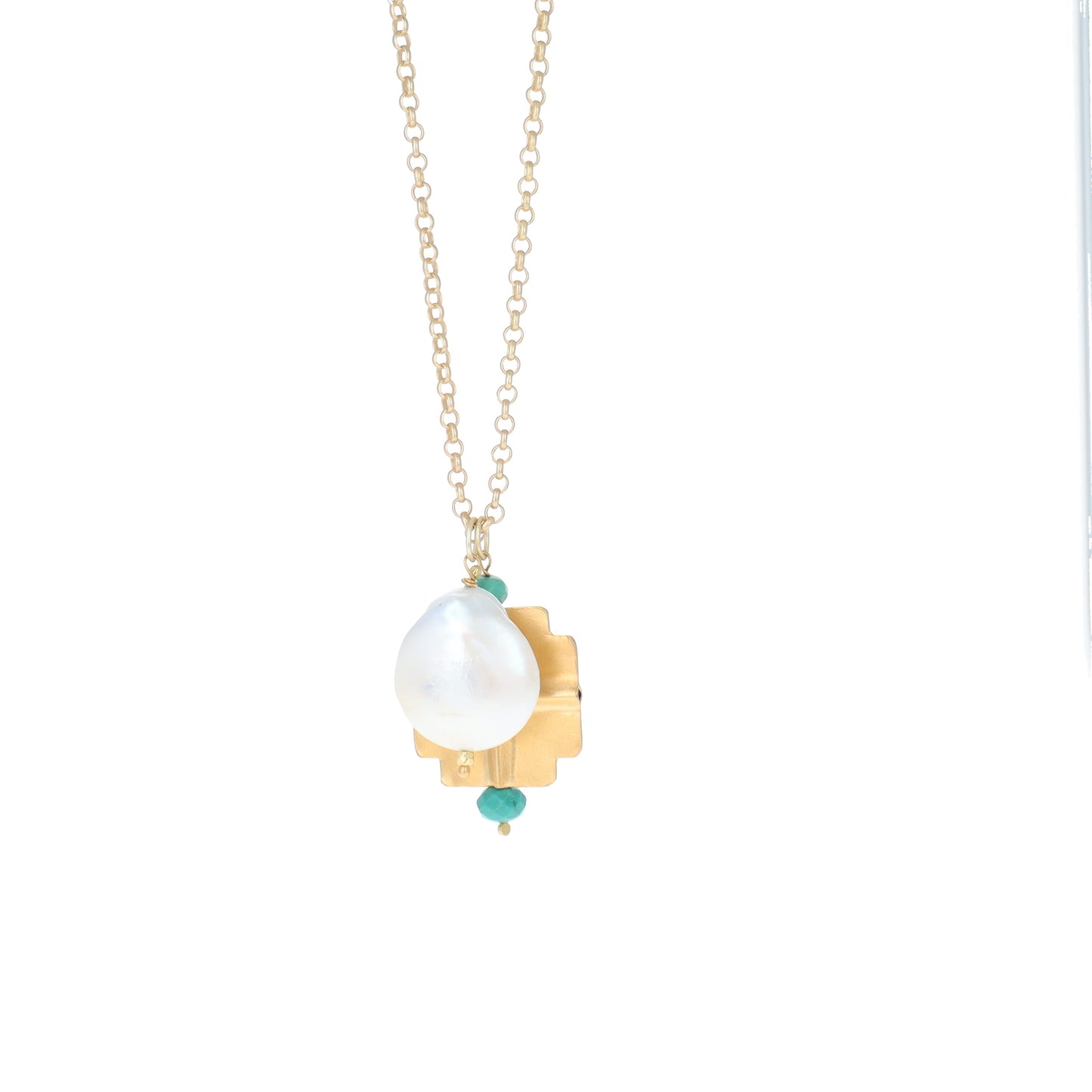 Gold Equilateral Cross and Pearl Charm Necklace