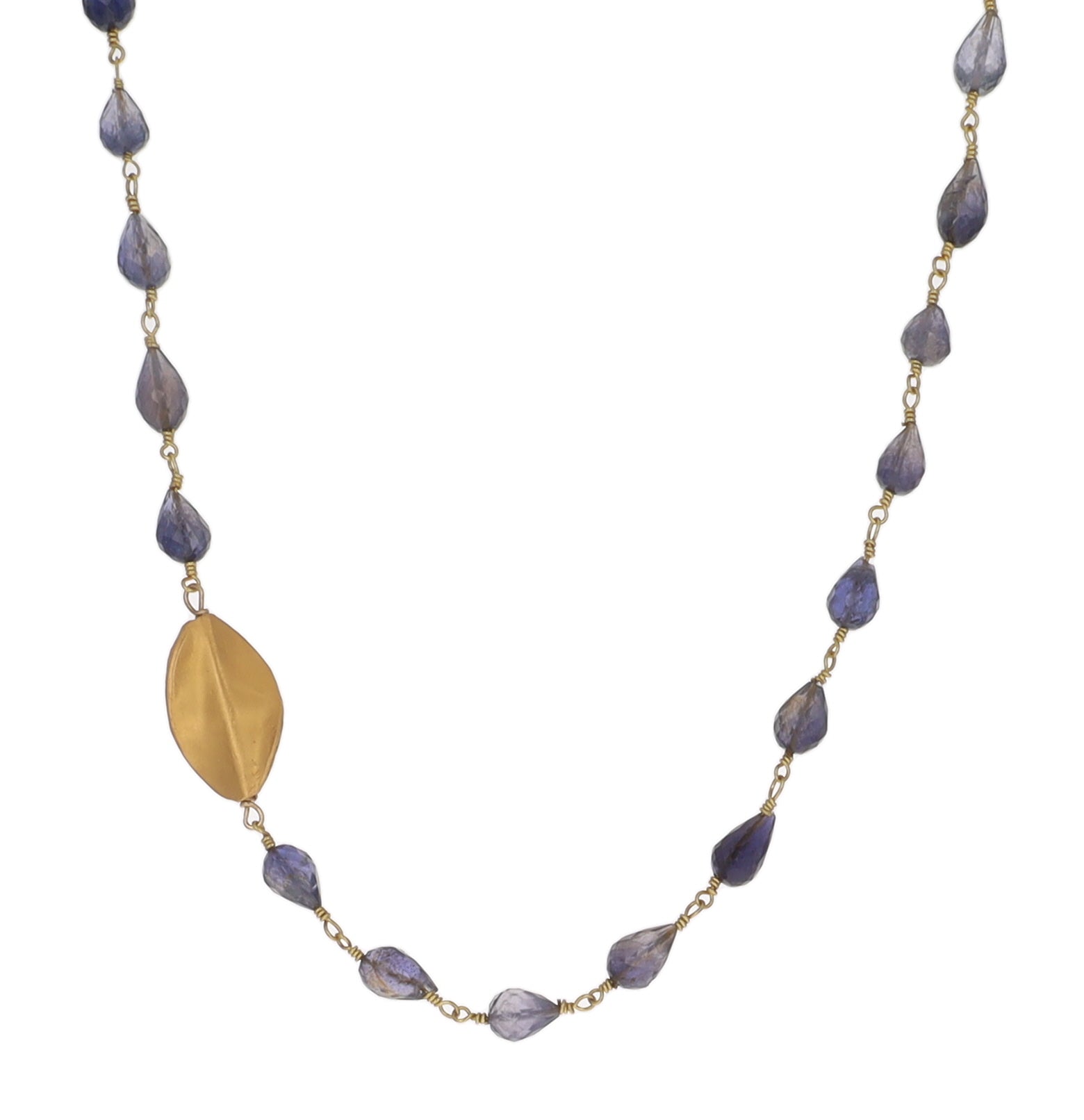 Sodalite Stone Necklace with Gold Feather
