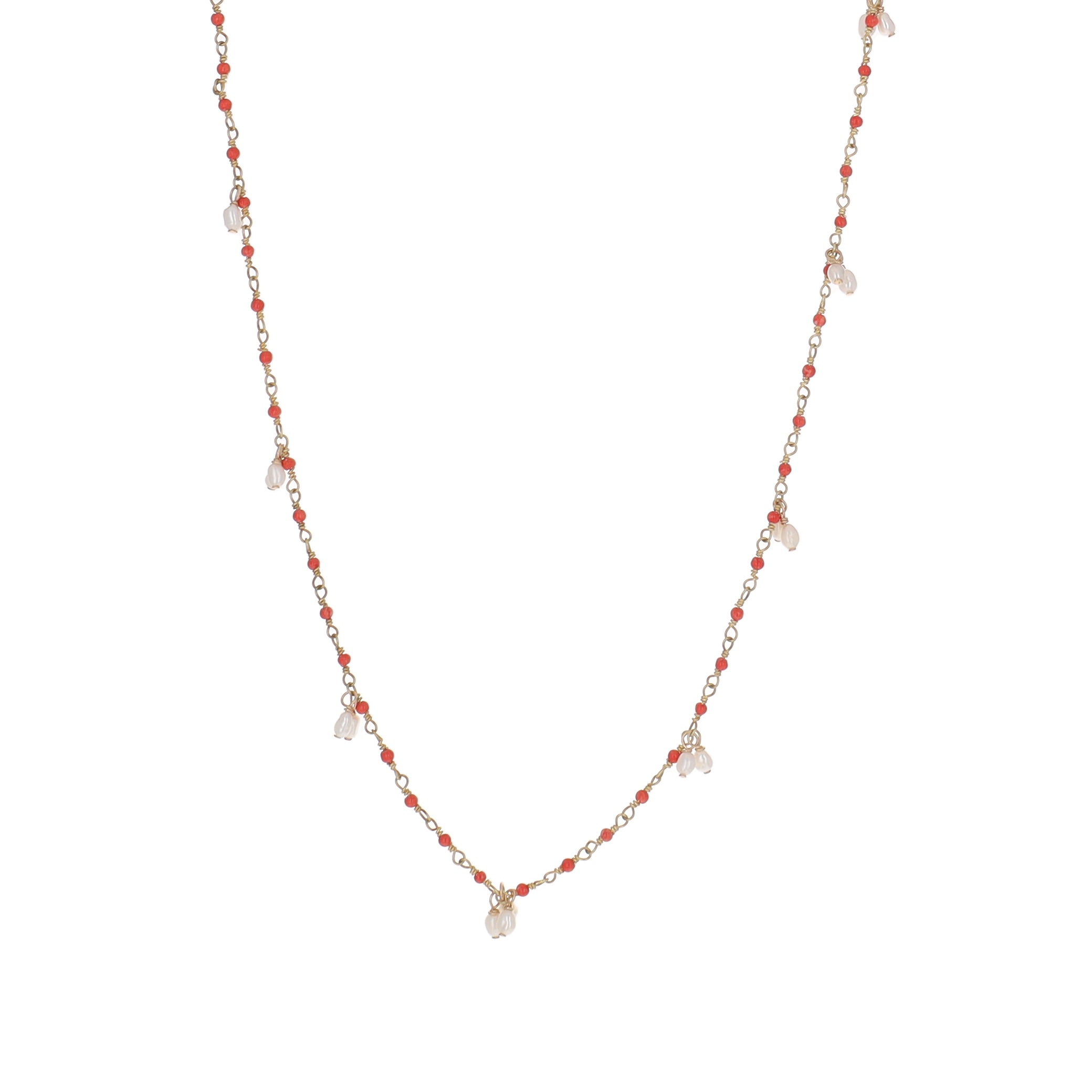 Pearls and Coral Cluster Necklace