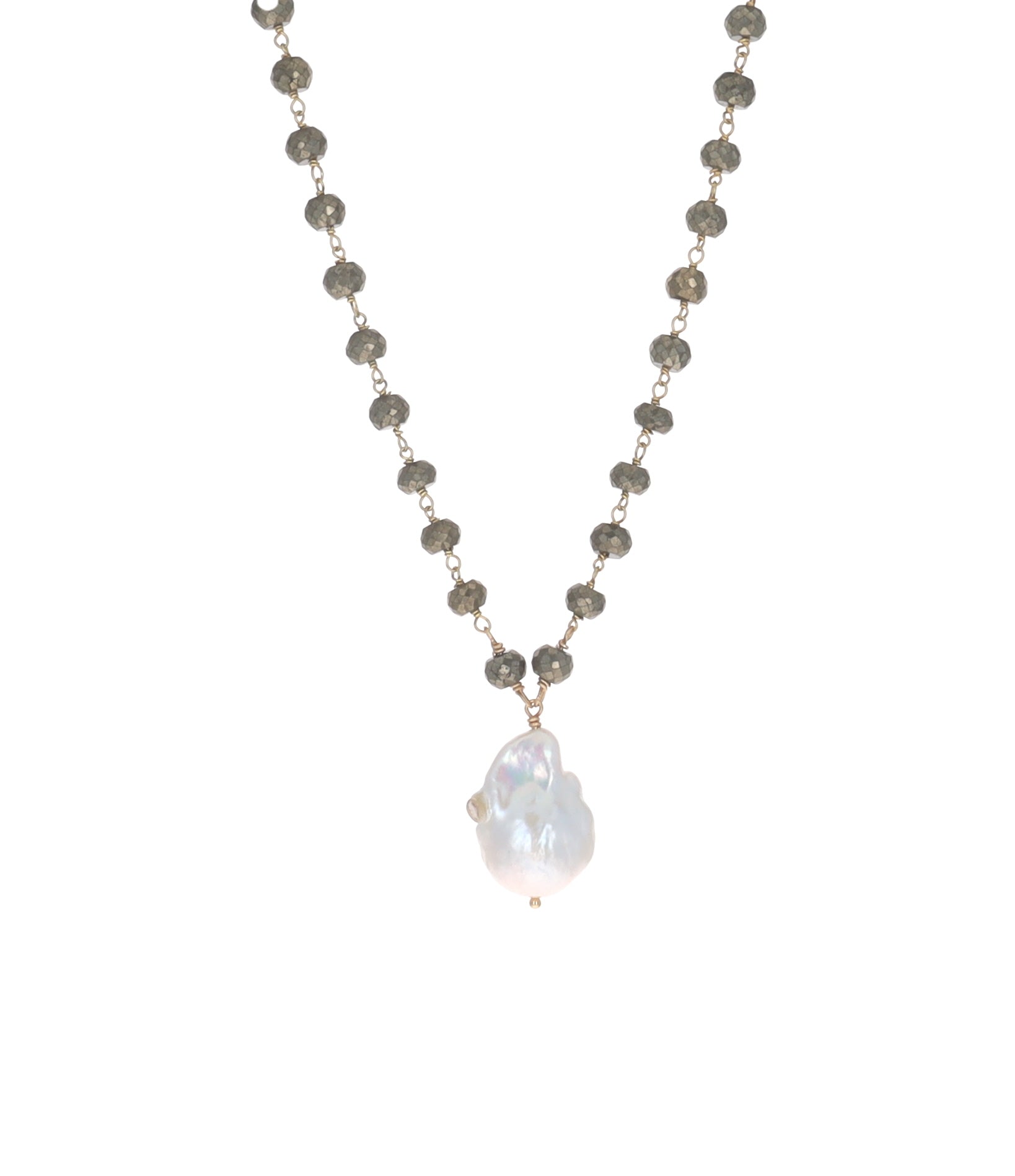 Pyrite and Pearl Drop Necklace