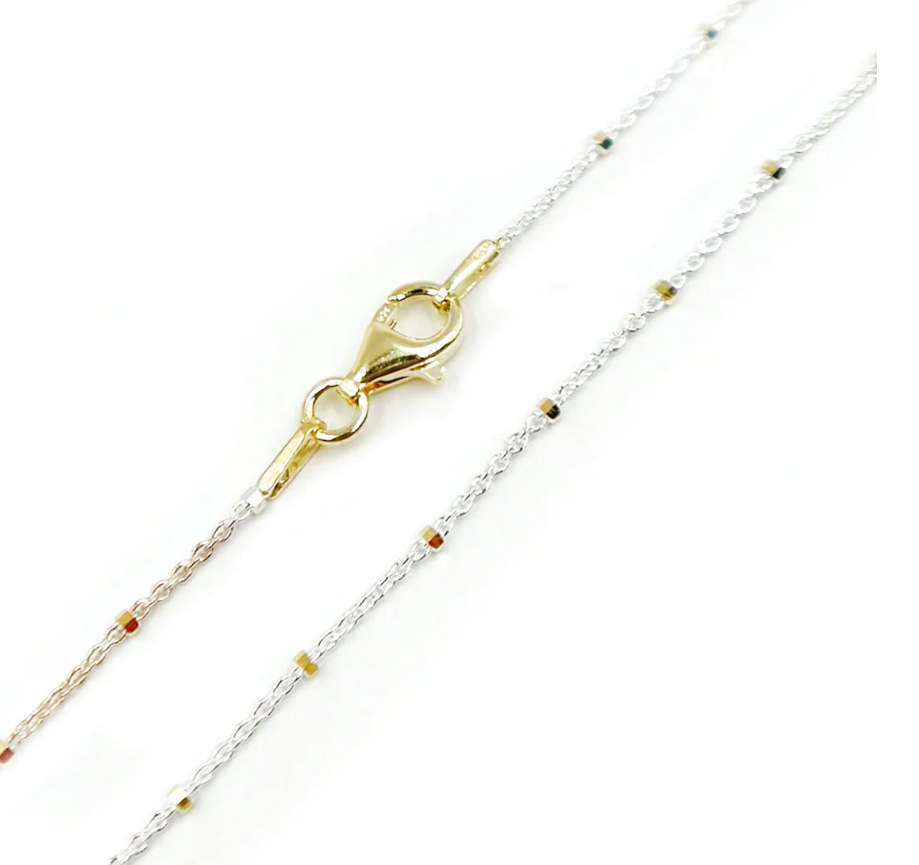 White Sterling Silver Chain with Gold Plated Cubes
