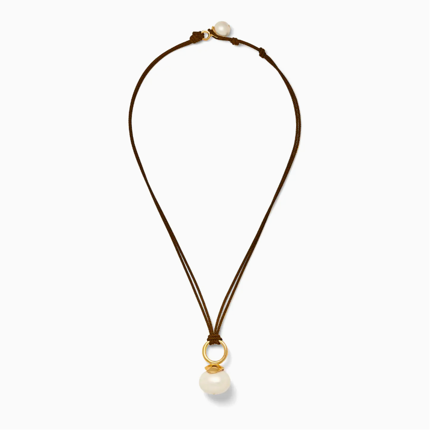 White Pebble Pearl Pendant ~ a Palette of Cords: Tobacco