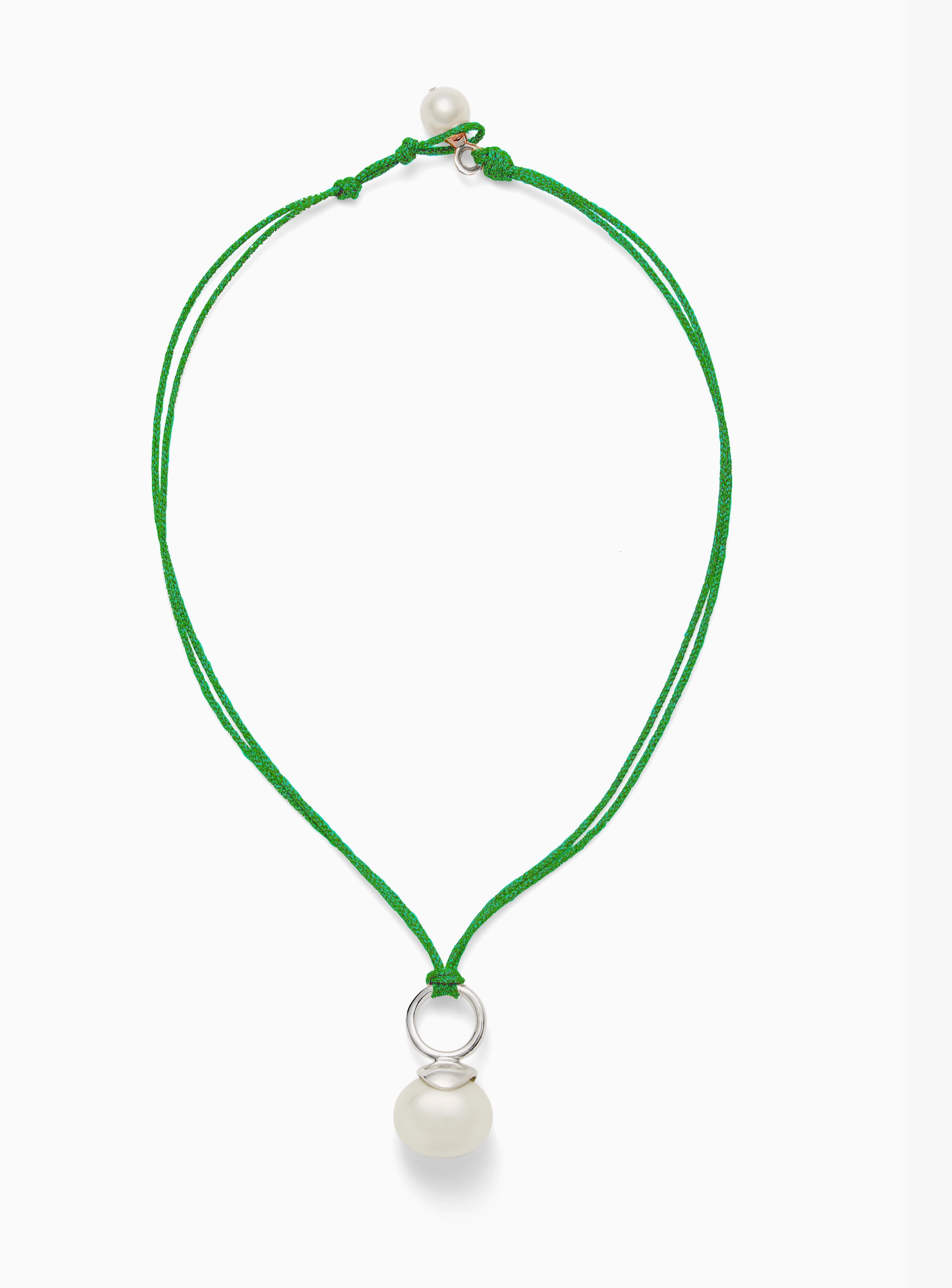 White Pebble Pearl + Sterling Pendant ~ a Palette of Cords: Kelly Green