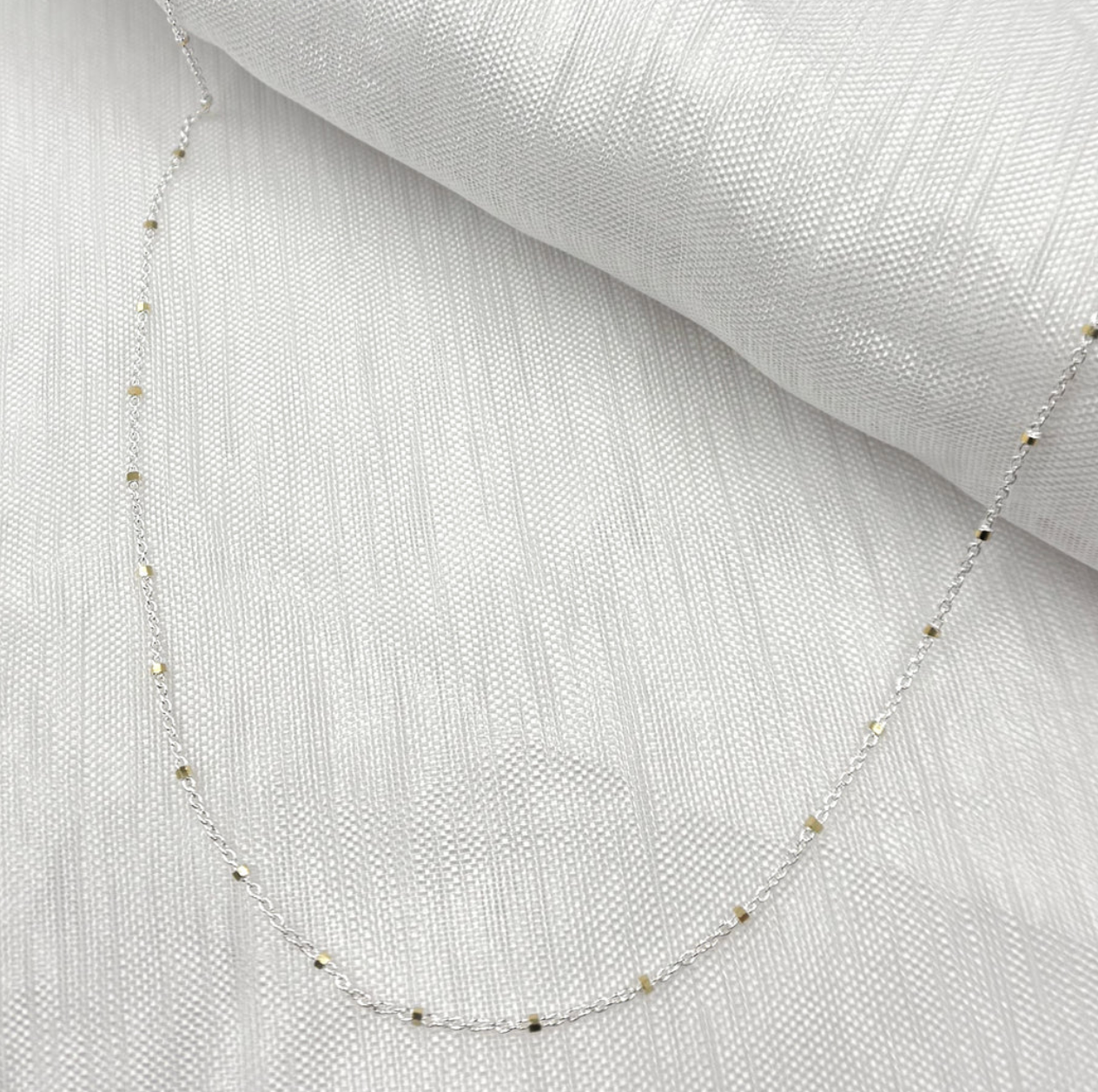 White Sterling Silver Chain with Gold Plated Cubes