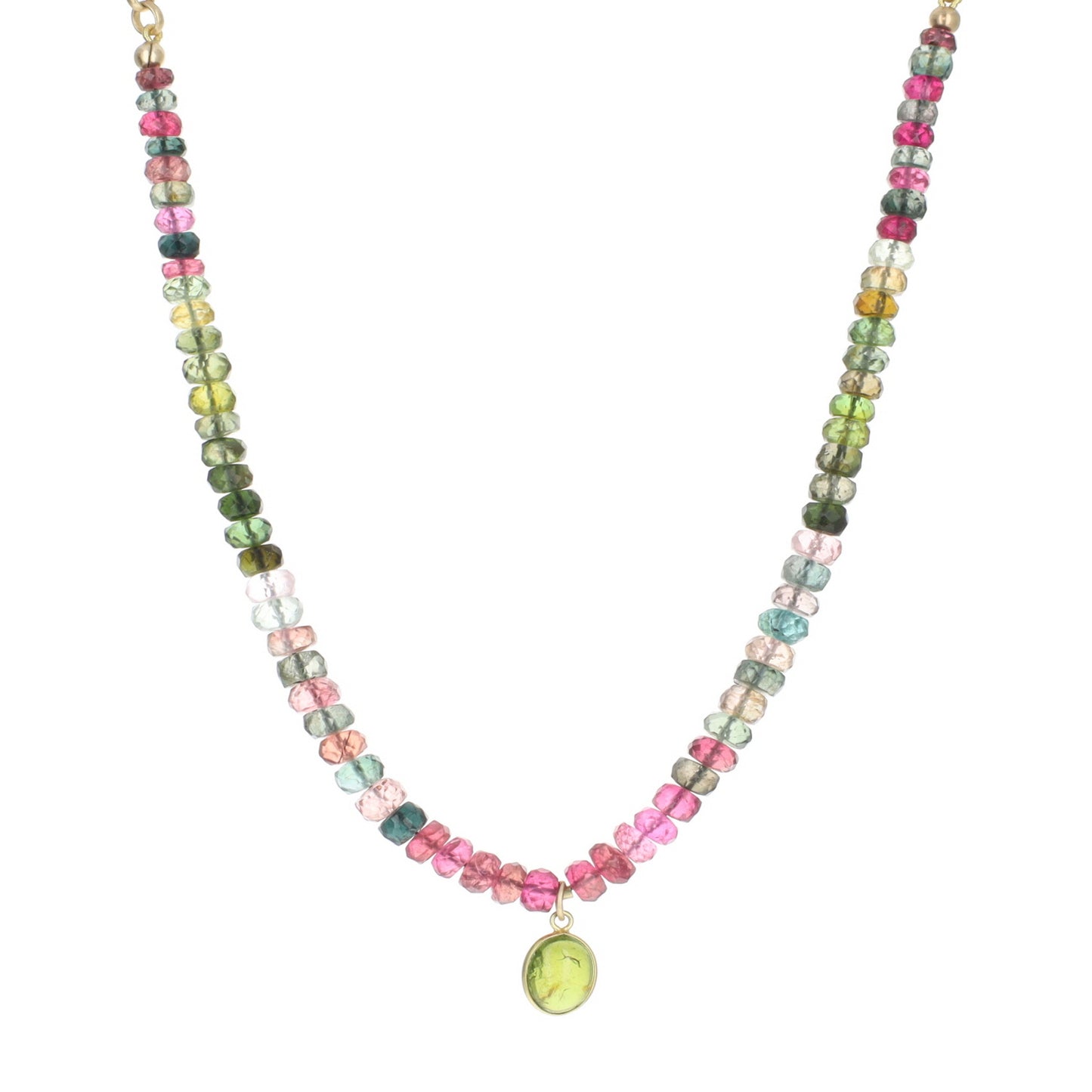 Watermelon Tourmaline Necklace with Satin Chain