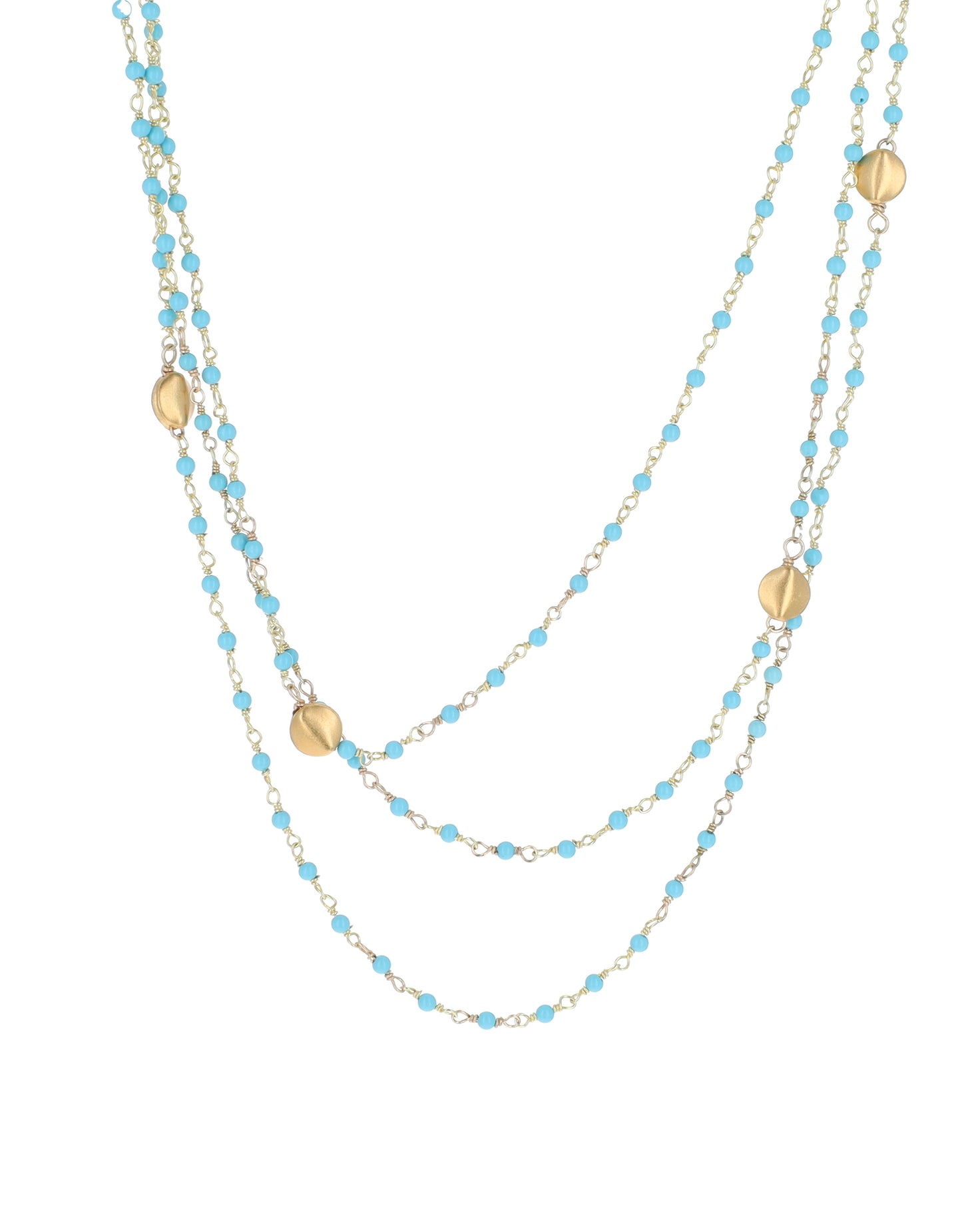 Turquoise Multi Strand Necklace with Satin Gold Beads