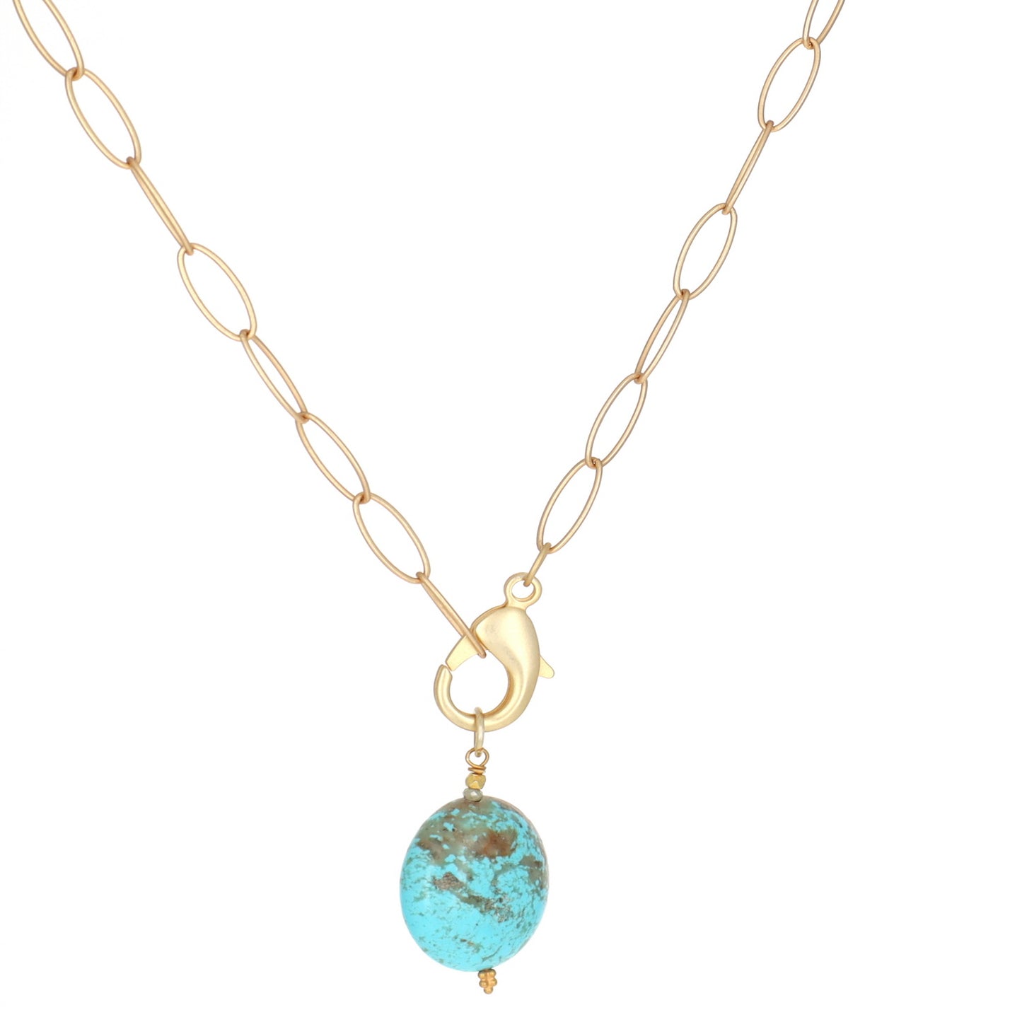 Matte Oval Chain with Turquoise Charm