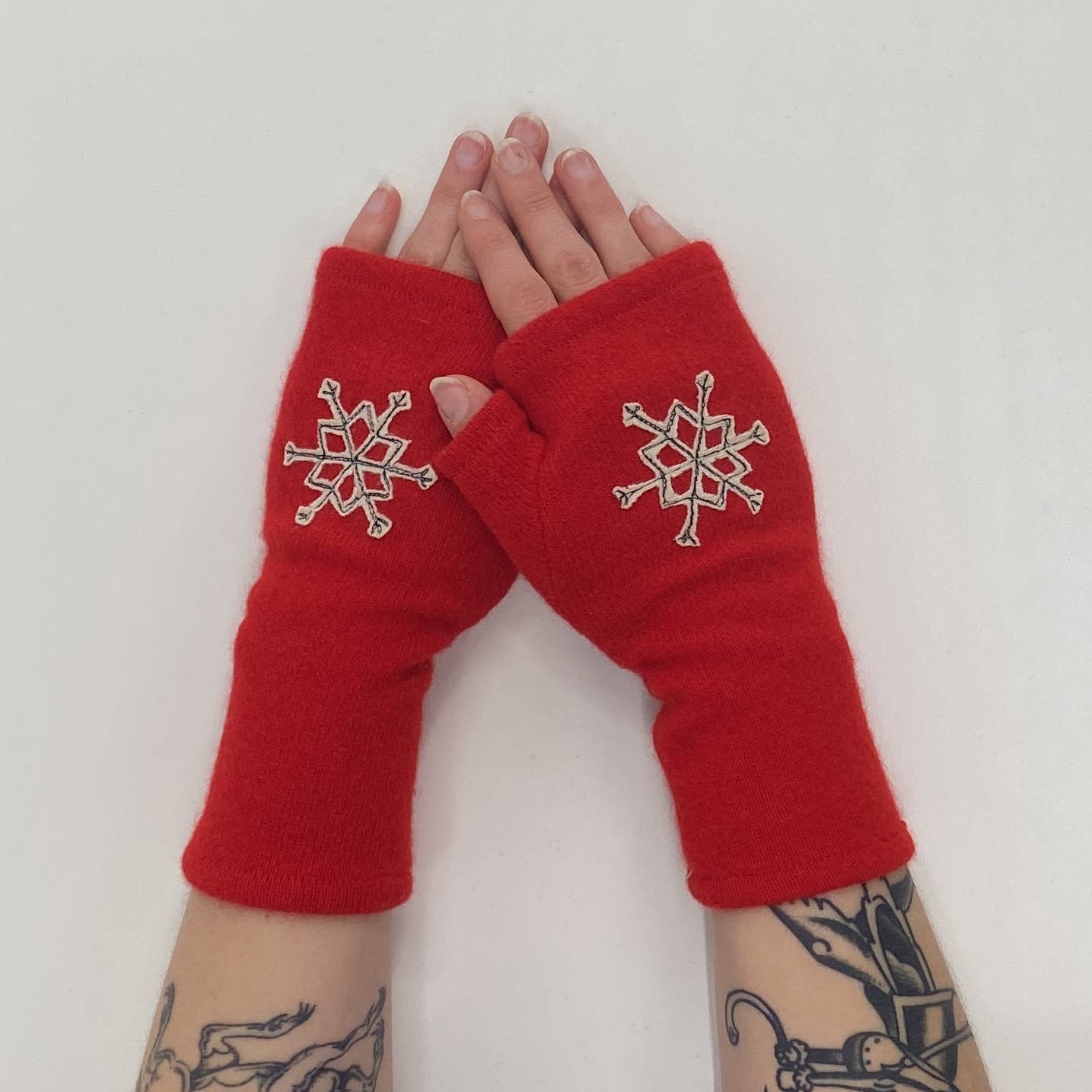 Fingerless Cashmere Gloves-Snowflake