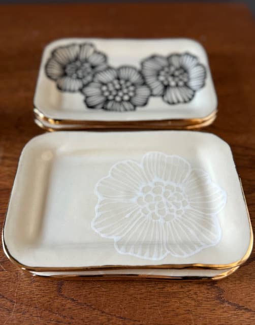 Handmade Ceramic Floral & Gold Tray