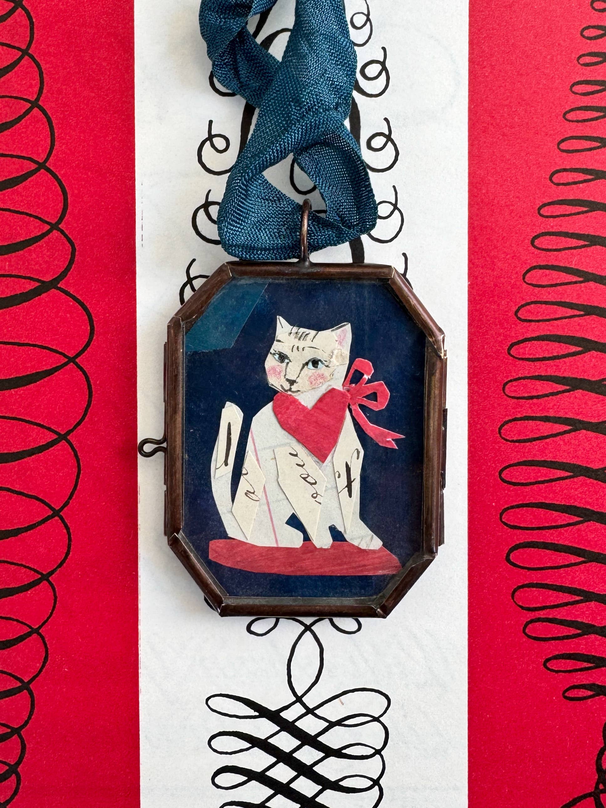 Kitty Love ~ Art Locket Cat Vintage Ornament Handmade
